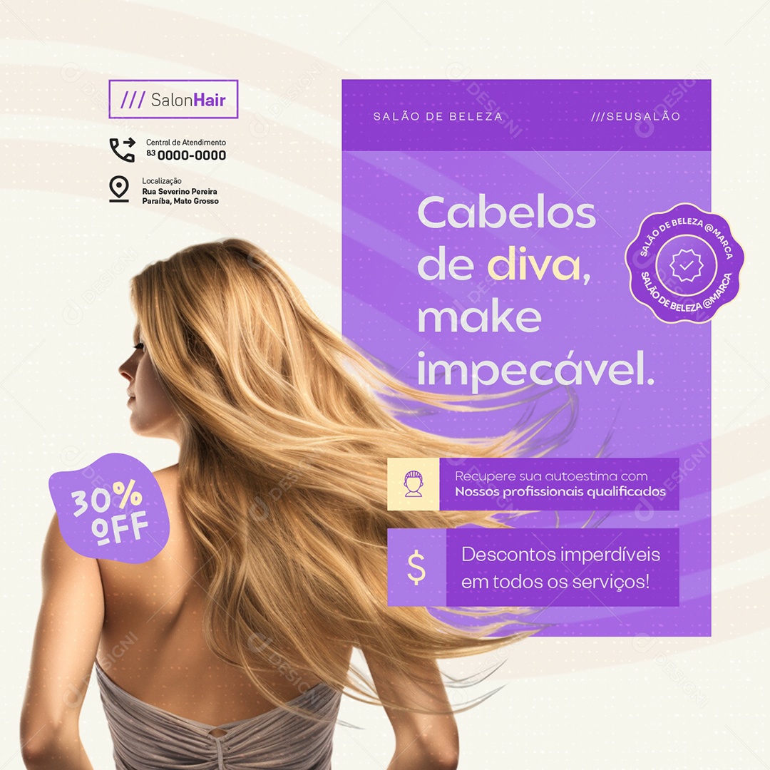 Salão de Beleza Cabelos de Diva Make Impecável Social Media PSD Editável