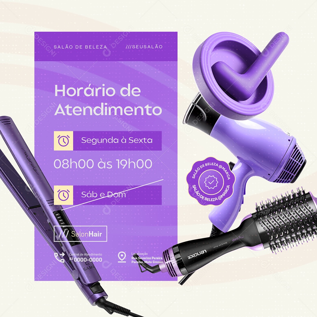 Salão de Beleza Horário de Atendimento Social Media PSD Editável