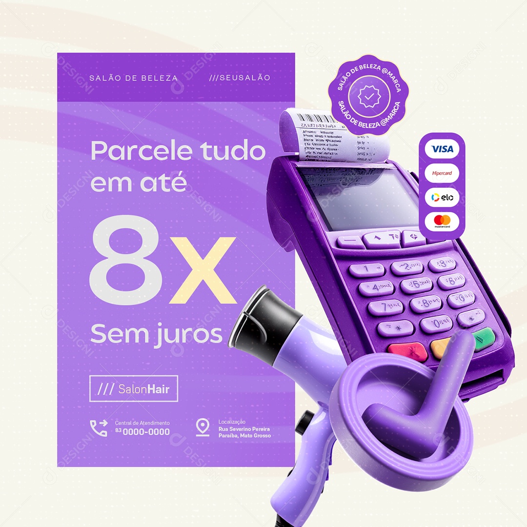 Salão de Beleza Parcele Tudo em Até 8x Social Media PSD Editável