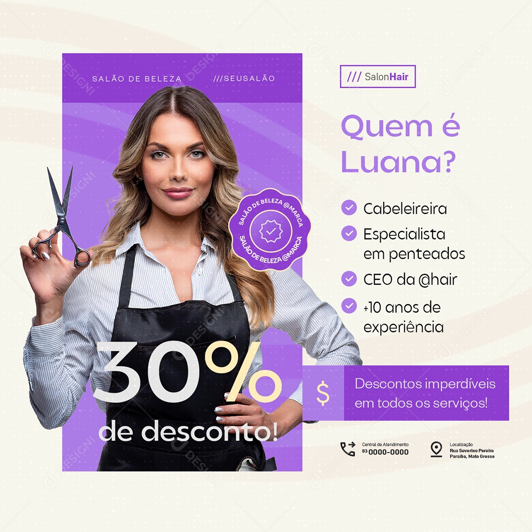 Salão de Beleza Quem é Luana Social Media PSD Editável