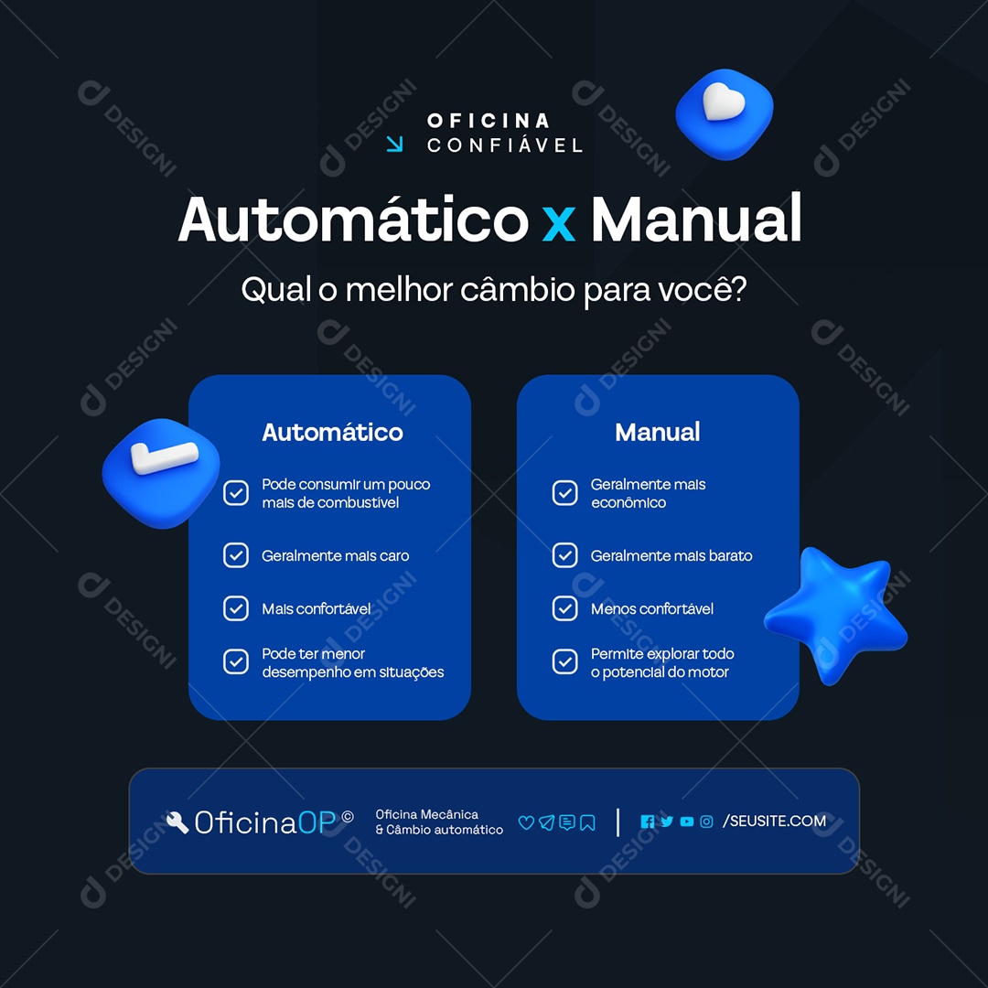 Oficina Automático x Manual Social Media PSD Editável