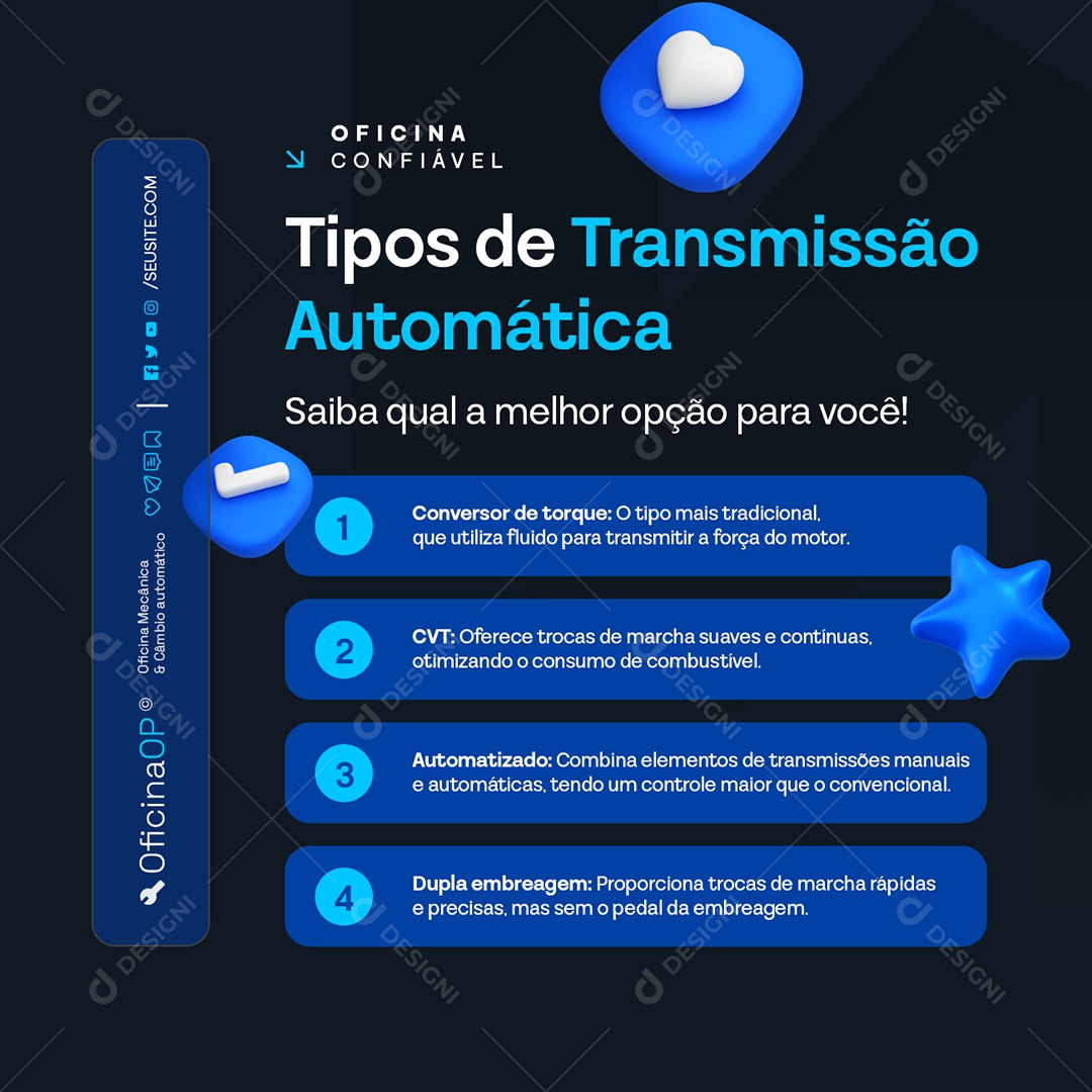 Oficina Tipos de Transmissão Automática Social Media PSD Editável