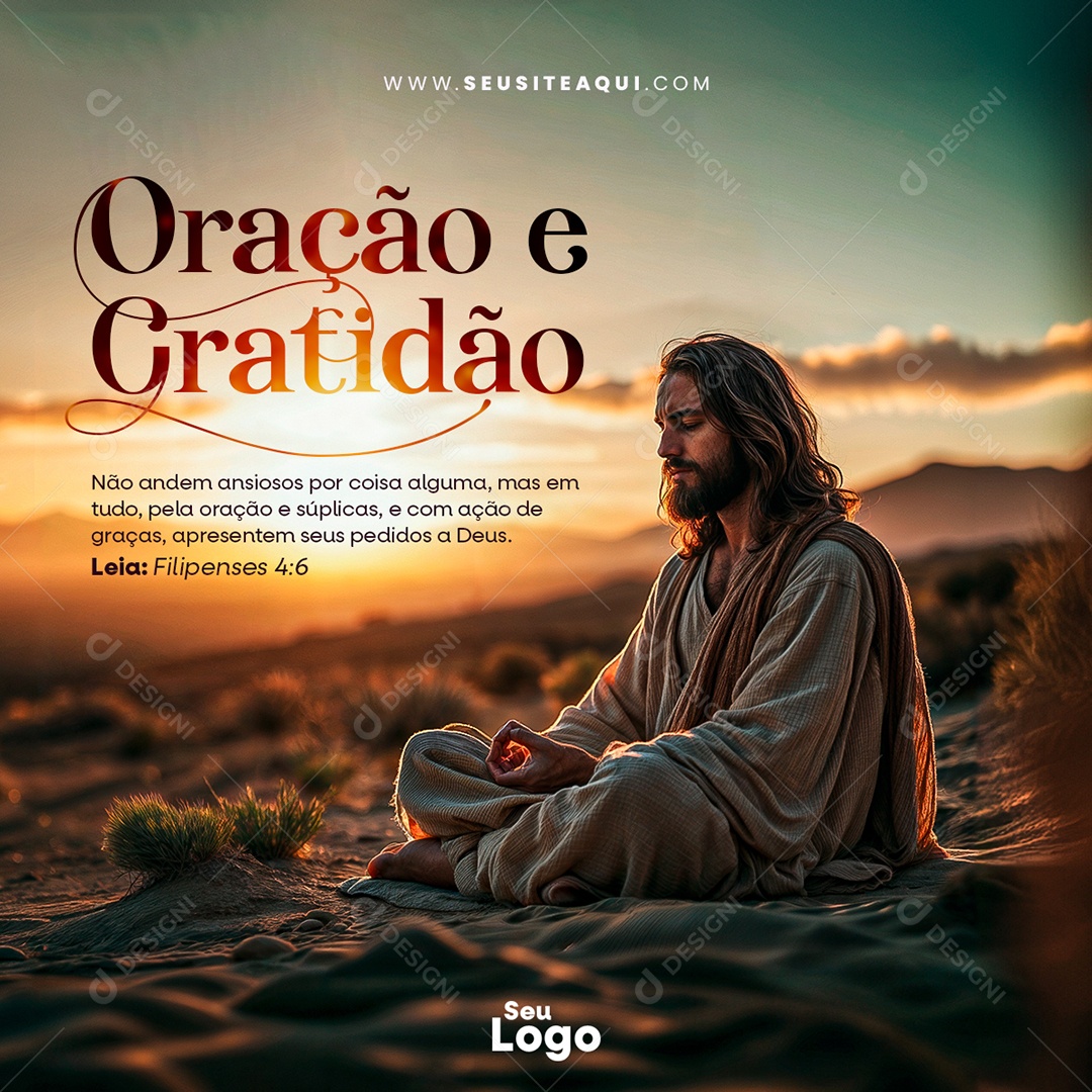 Feed Oração e Gratidão Social Media PSD Editável