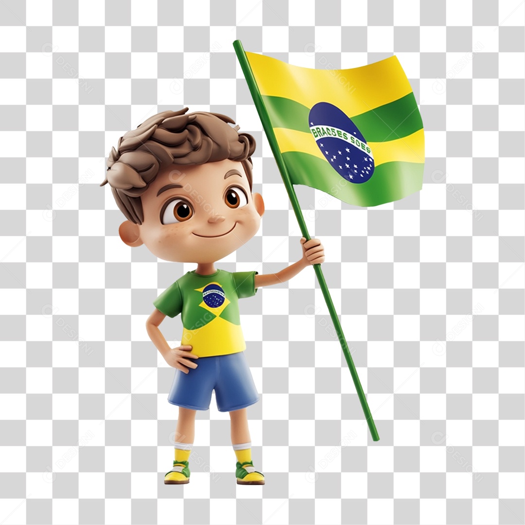 Personagem Desenho Segurando Bandeira do Brasil PNG Transparente