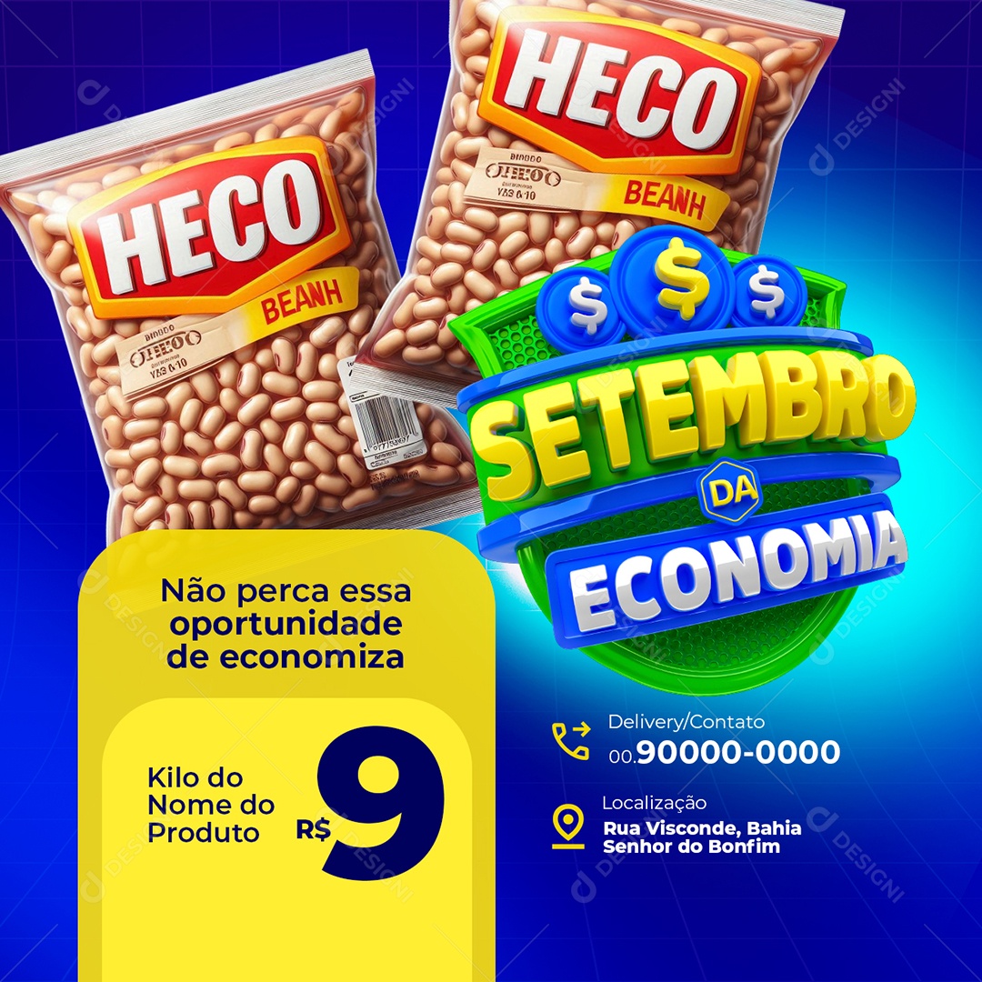Setembro da Economia Supermercado Pacote de Feijão Social Media PSD Editável