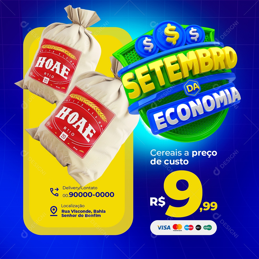 Setembro da Economia Supermercado Cereais Preço de Custo Social Media PSD Editável