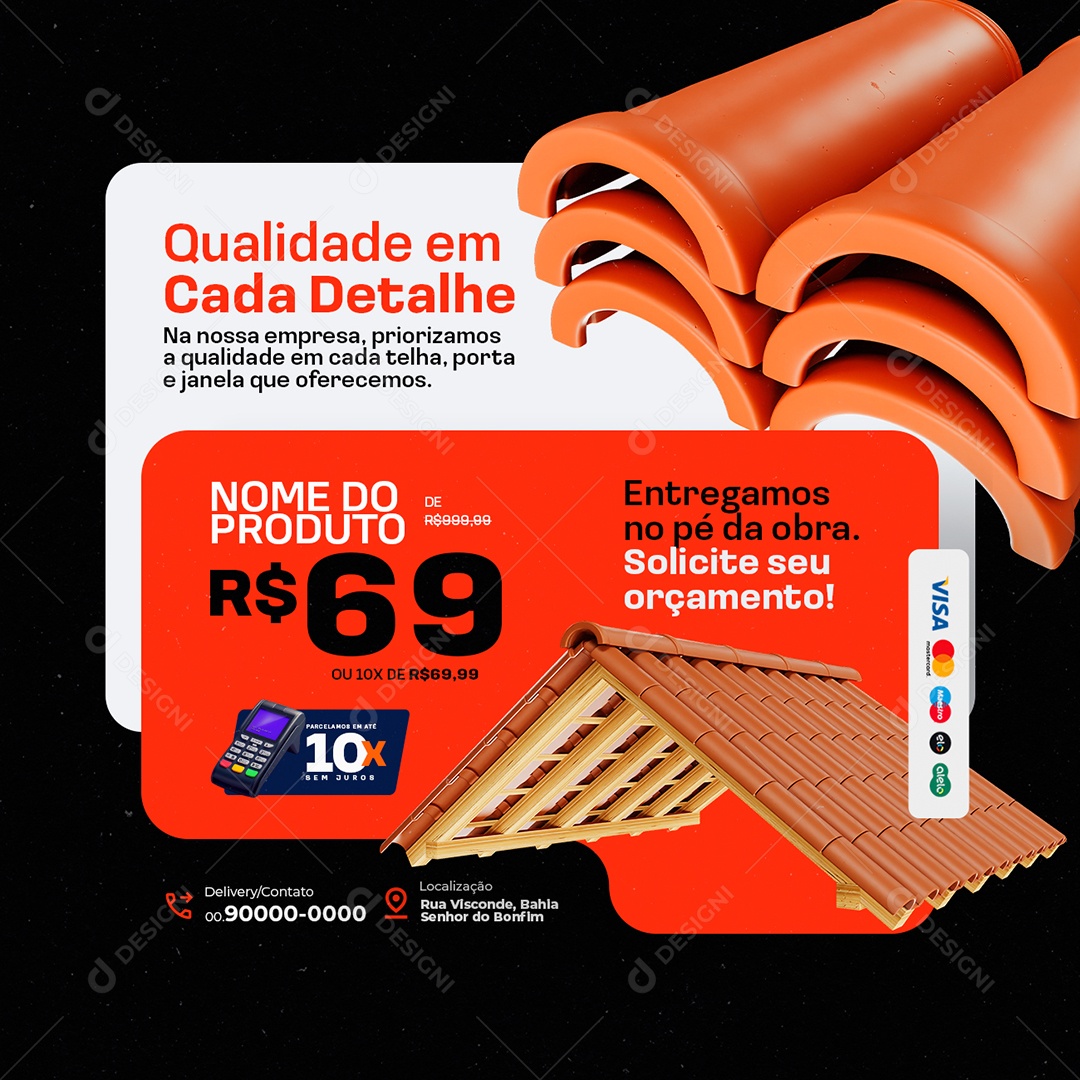 Loja de Telhado Qualidade em Cada Detalhe Social Media PSD Editável