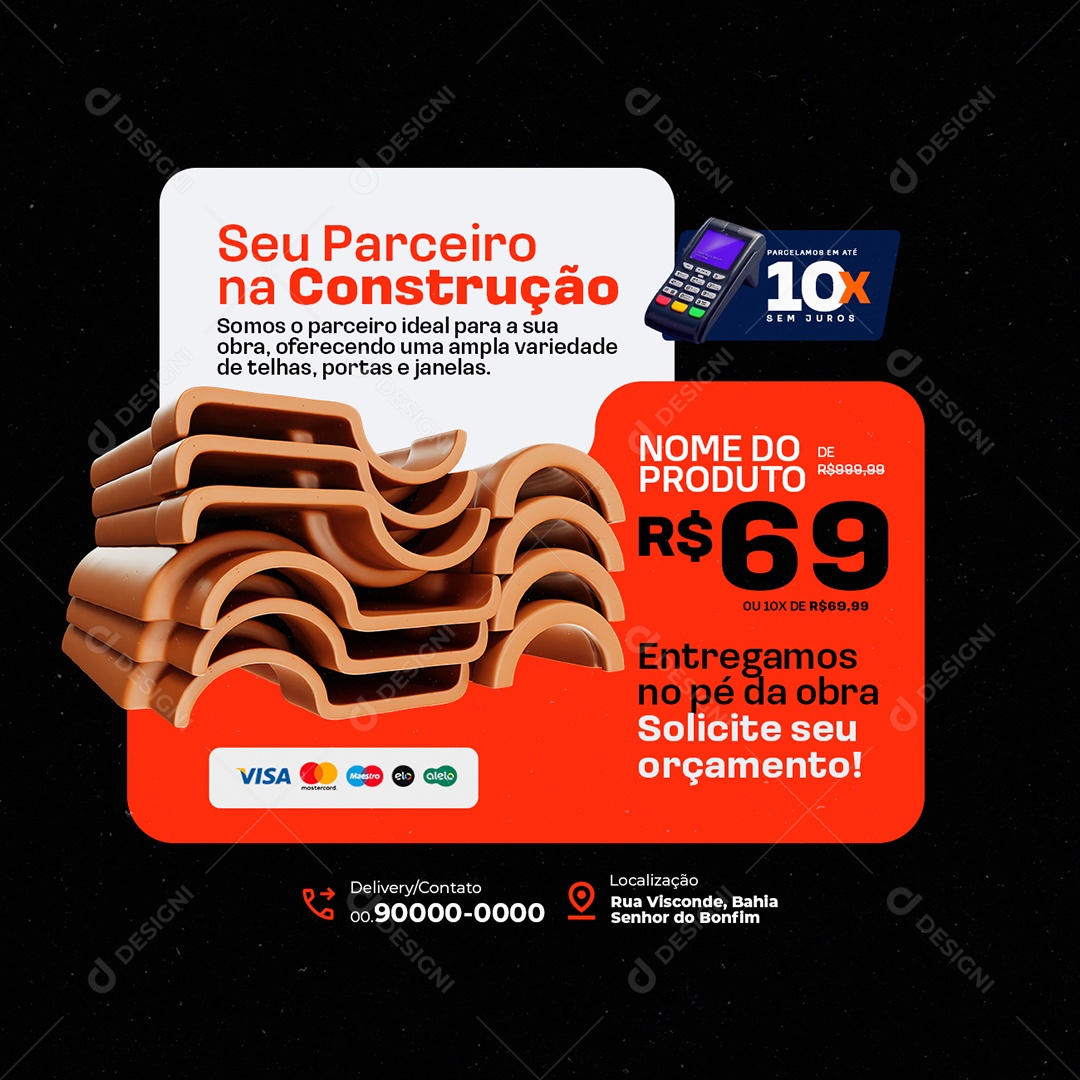 Loja de Telhado Seu Parceiro na Construção Social Media PSD Editável