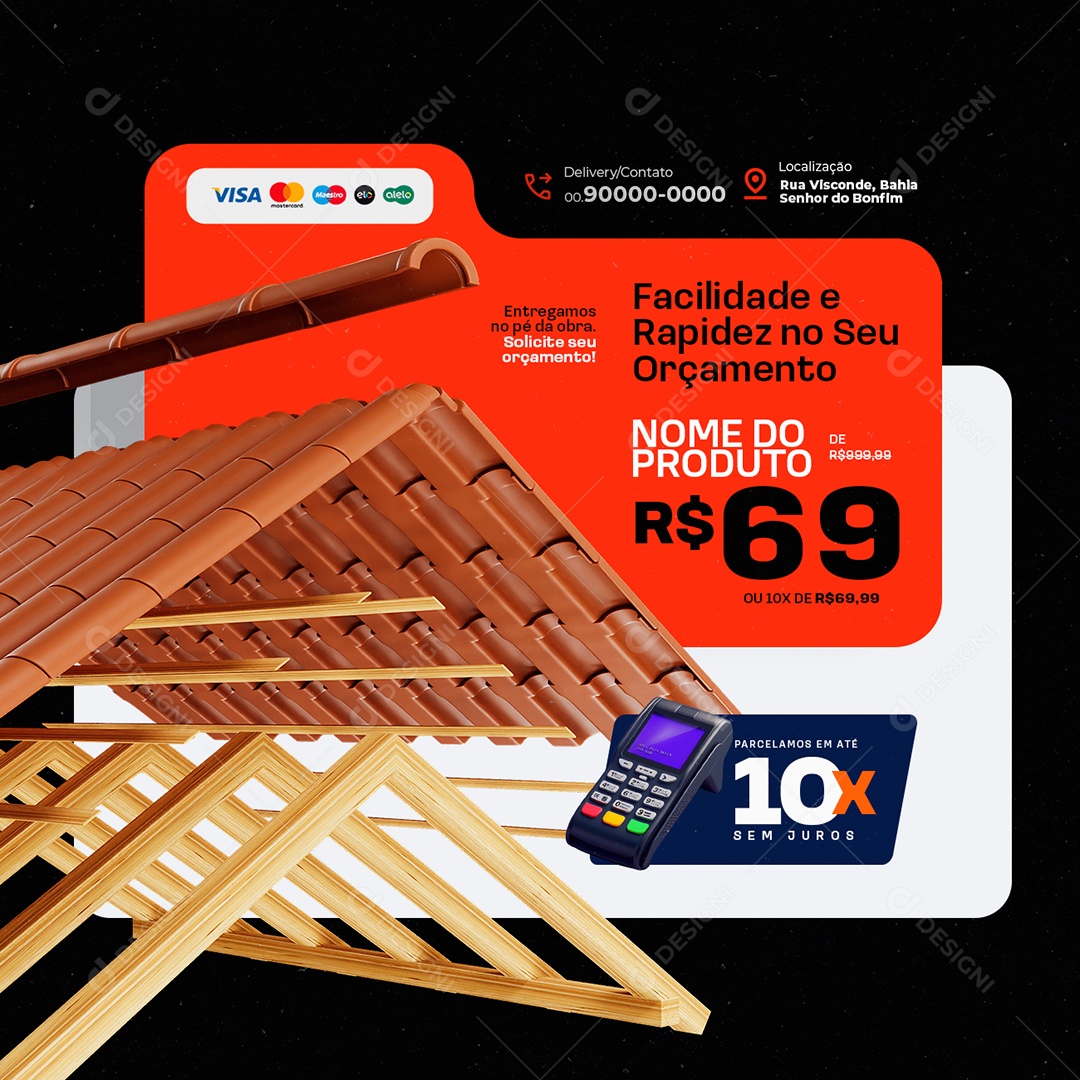 Loja de Telhado Facilidade e Rapidez Social Media PSD Editável
