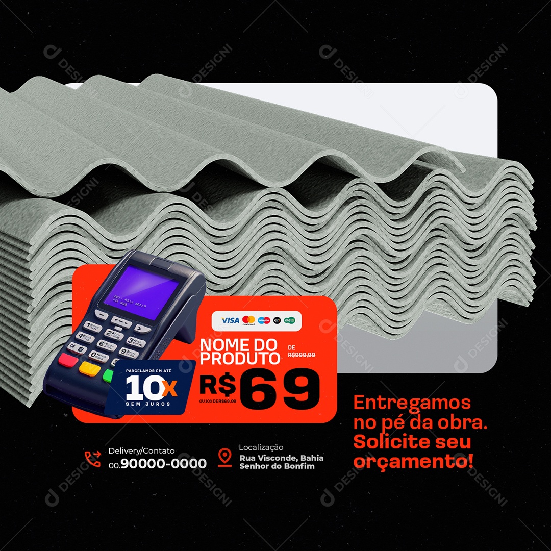 Loja de Telhado Entregamos no Pé da Obra Social Media PSD Editável