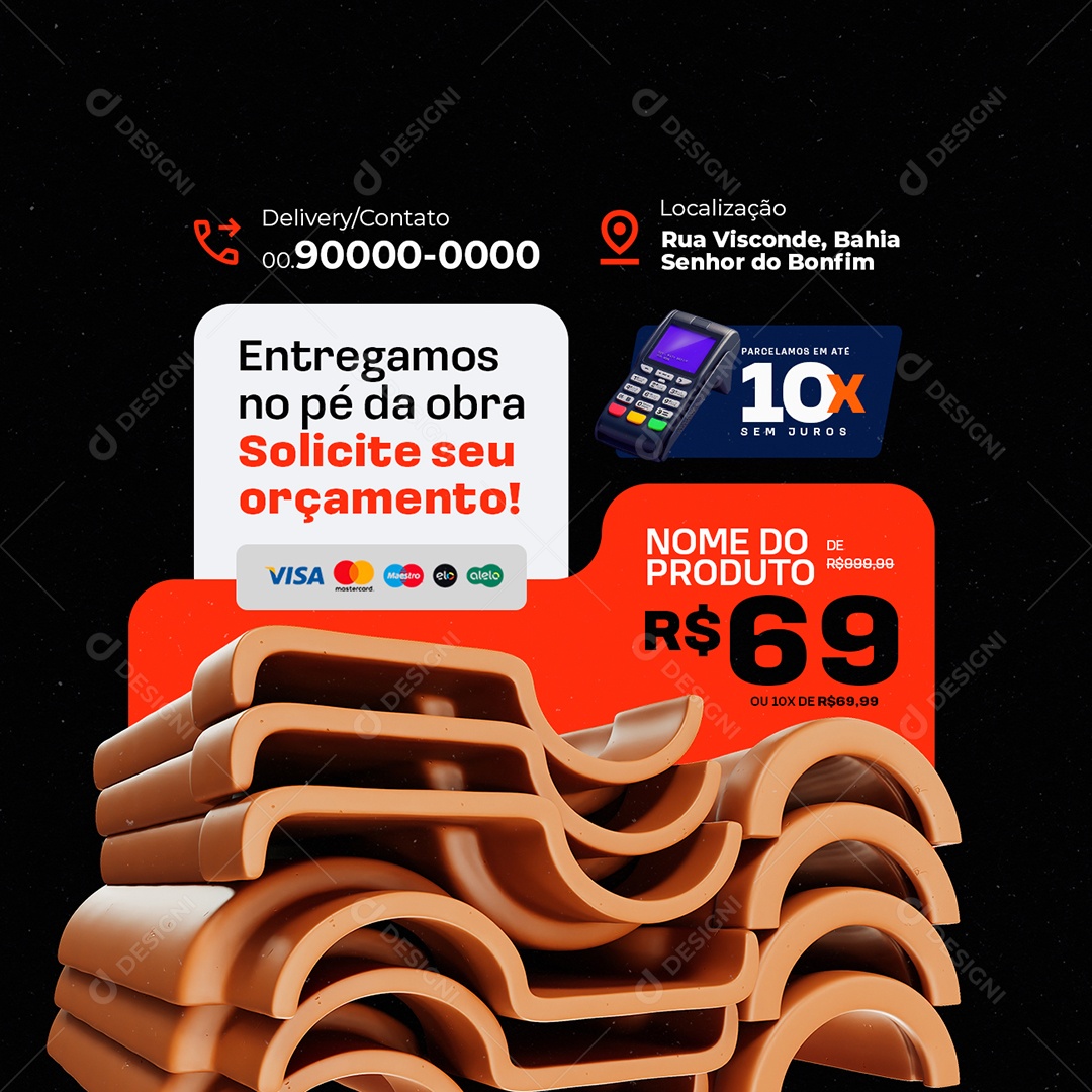 Loja de Telhado Entregamos no Pé da Obra Social Media PSD Editável