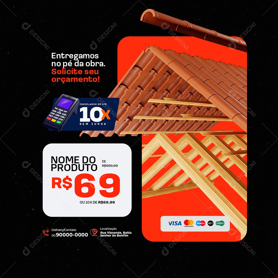 Loja de Telhado Solicite seu Orçamento Social Media PSD Editável
