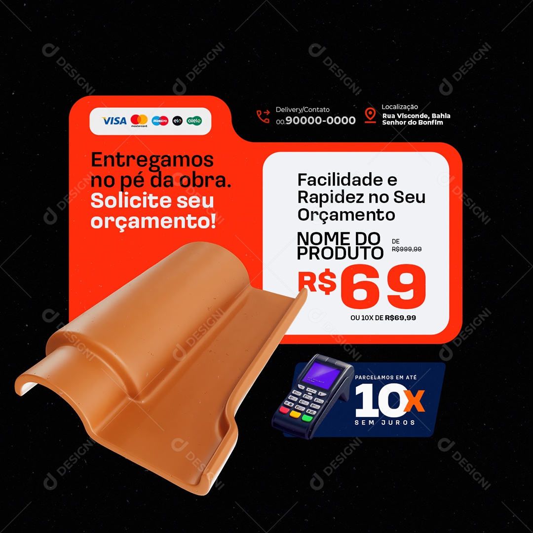 Loja de Telhado Entregamos no Pé da Obra Social Media PSD Editável