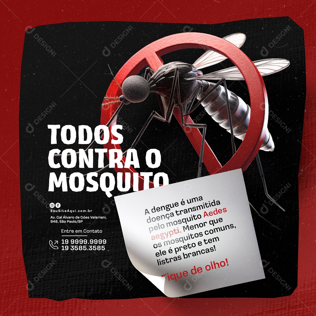 Prefeitura Dengue Todos Contra o Mosquito Social Media PSD Editável