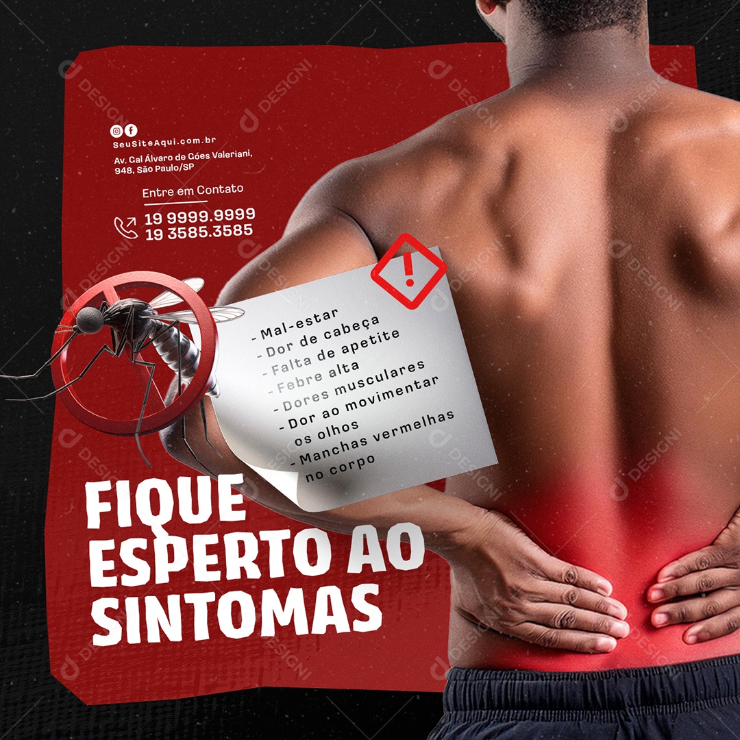 Prefeitura Dengue Fique Esperto ao Sintomas Social Media PSD Editável