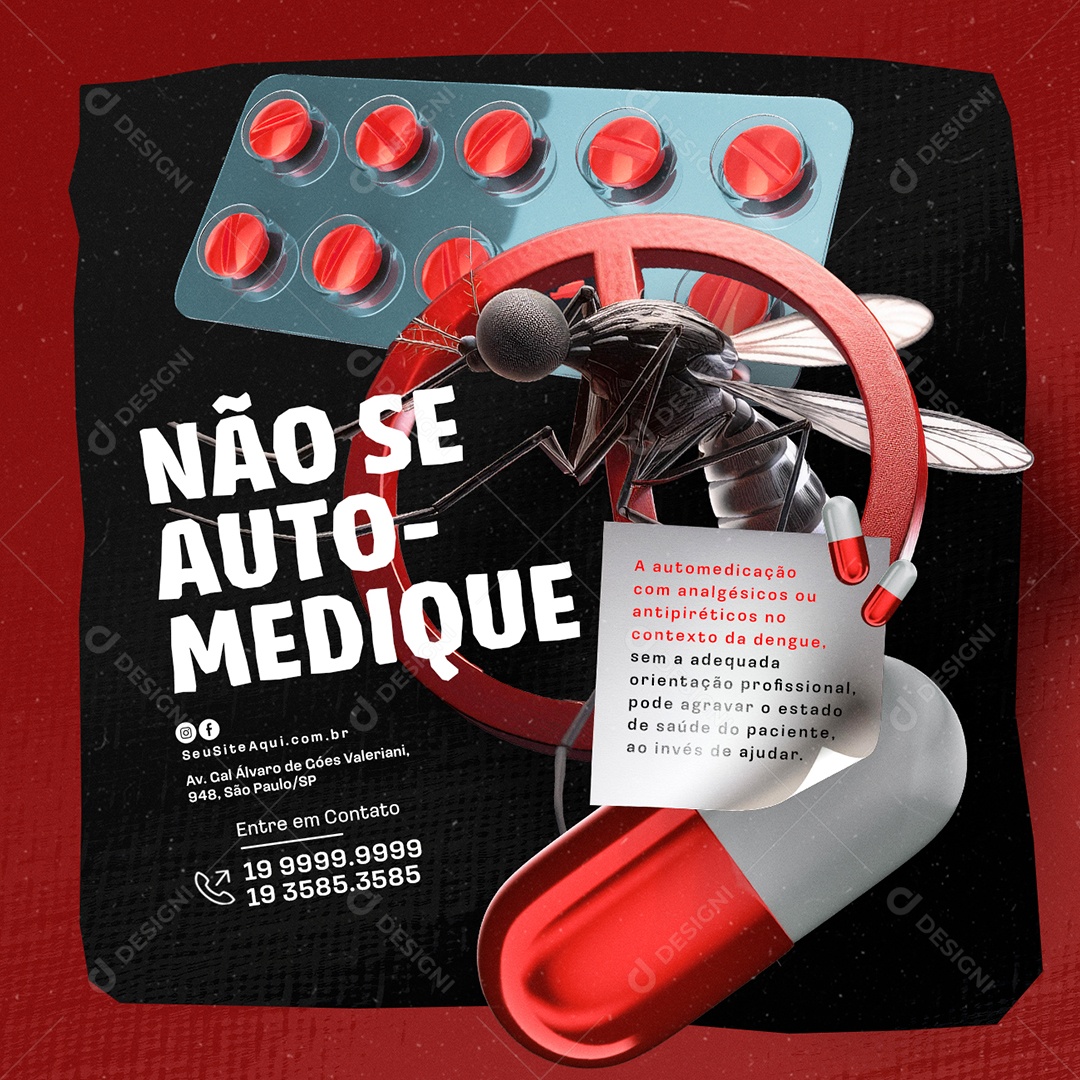 Prefeitura Dengue Não Se Auto Medique Social Media PSD Editável