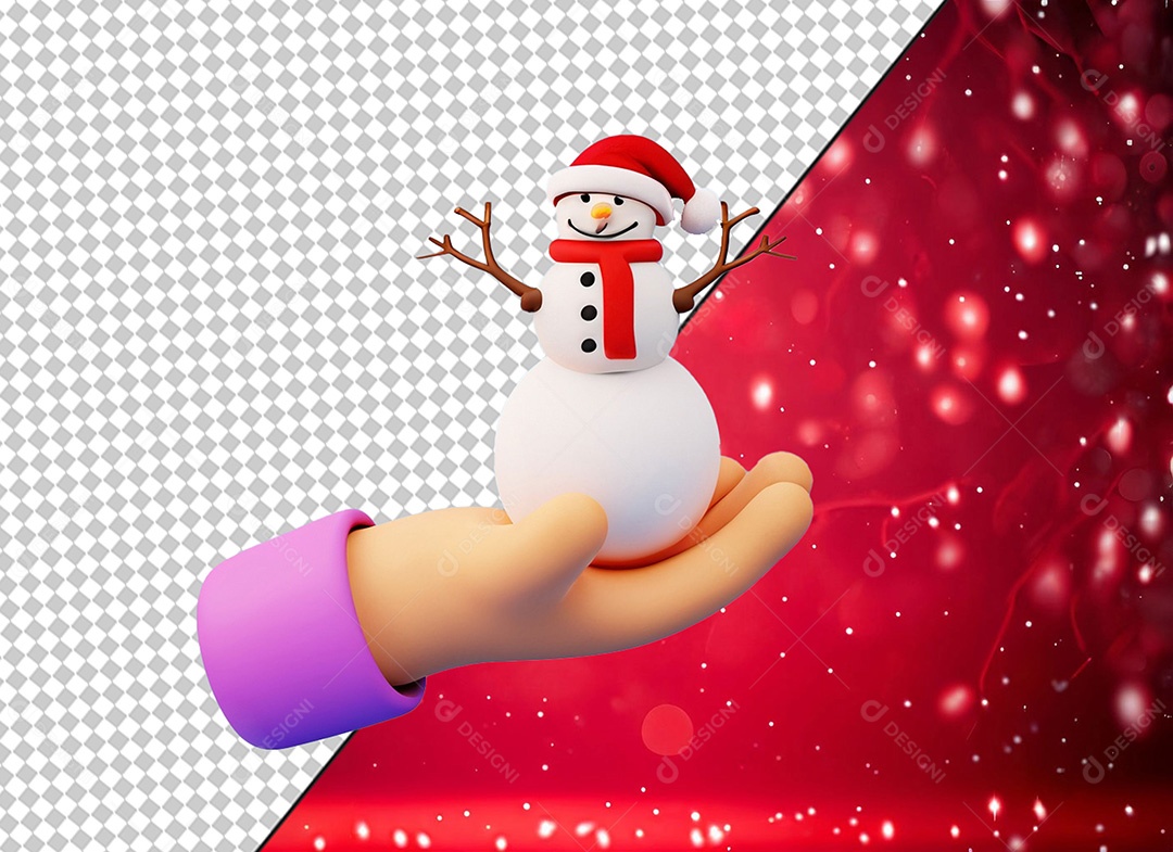 Mão com um Boneco de Neve Elemento 3D para Composição PSD