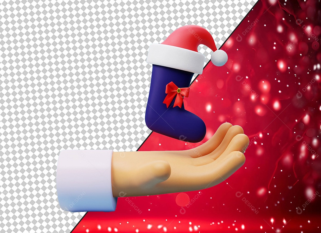 Mão Segurando Enfeites de Natal Elemento 3D Azul e Vermelho para Composição PSD