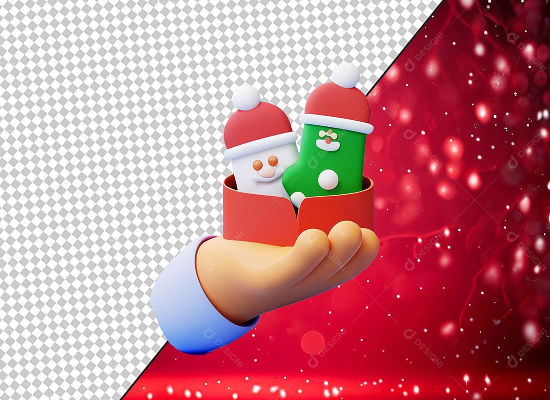 Mão com Enfeites de Natal Elemento 3D para Composição PSD