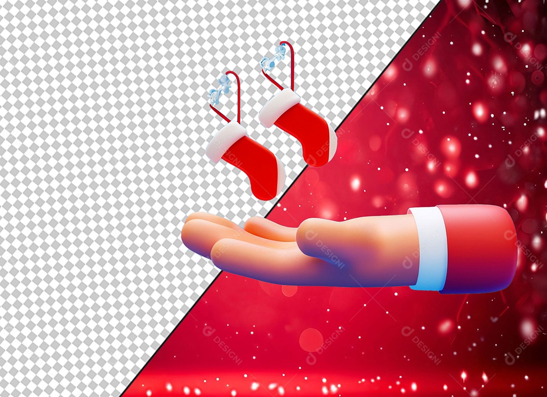 Mão com Meias Enfeite Natalino Elemento 3D para Composição PSD