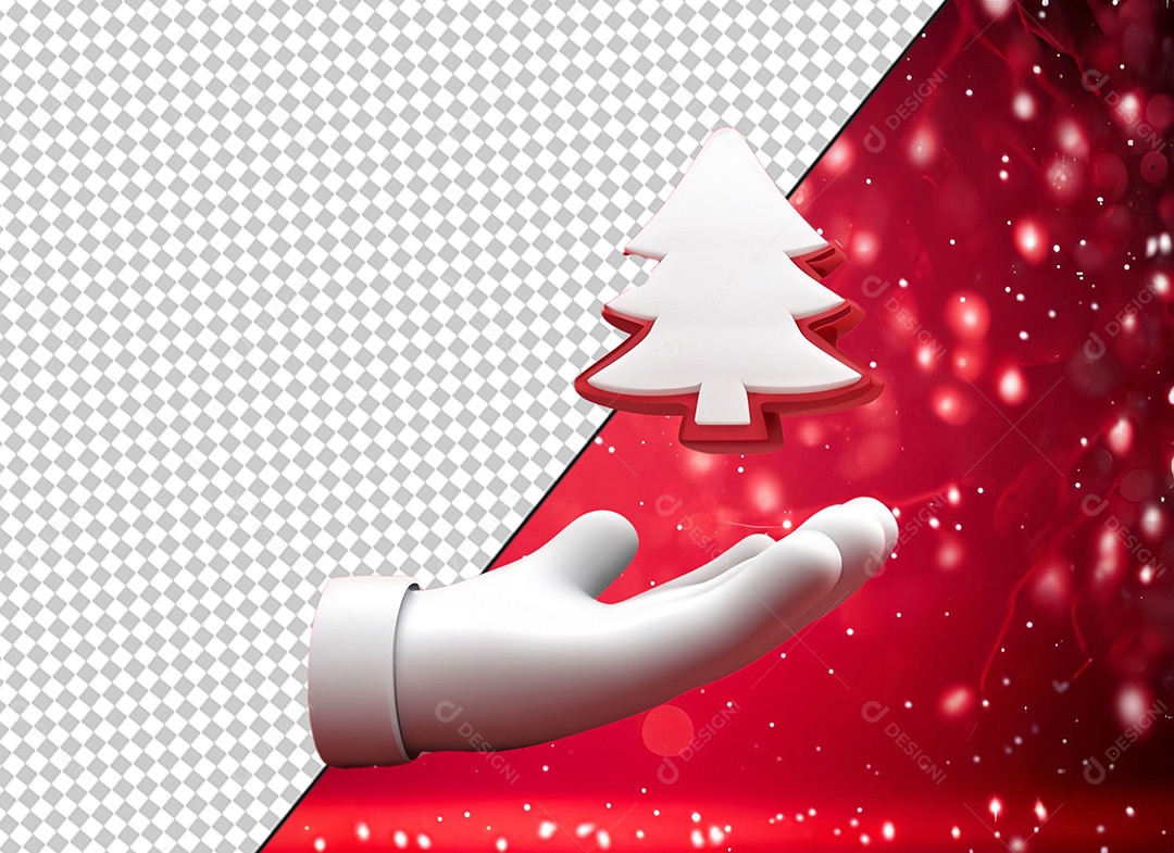 Mão de Papai Noel e Arvore Elemento 3D para Composição PSD
