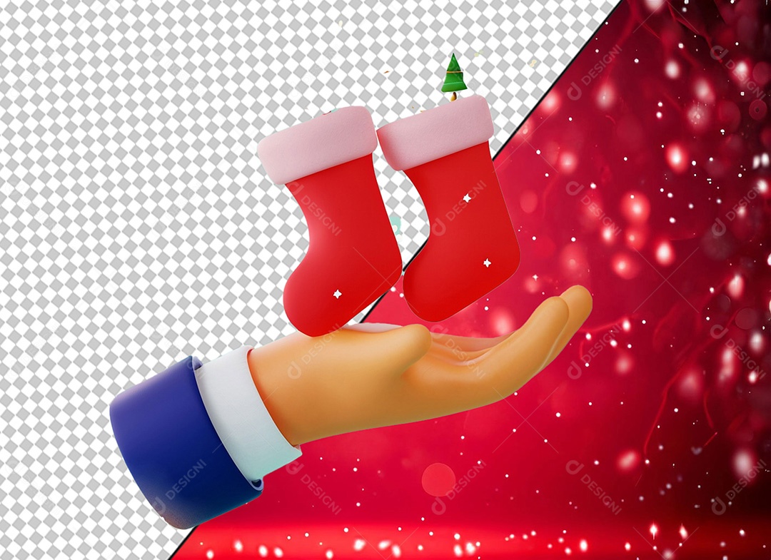 Mão Segurando Meias de Natal Elemento 3D para Composição PSD
