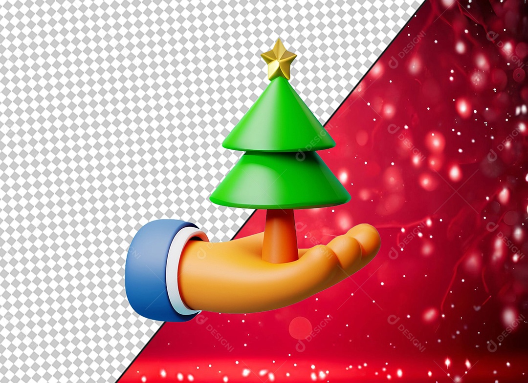 Mão com Arvore de Natal Elemento 3D para Composição PSD