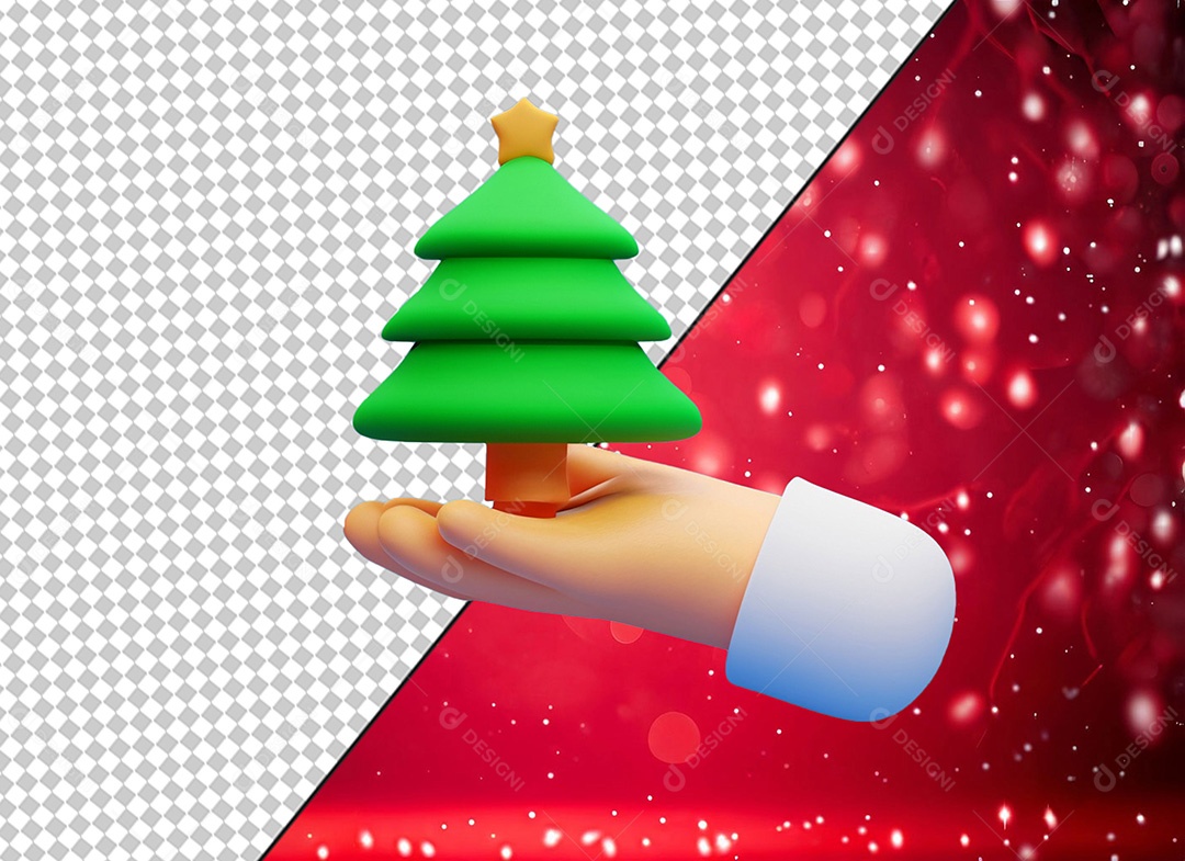 Mão Apoiando Arvore de Natal Elemento 3D para Composição PSD