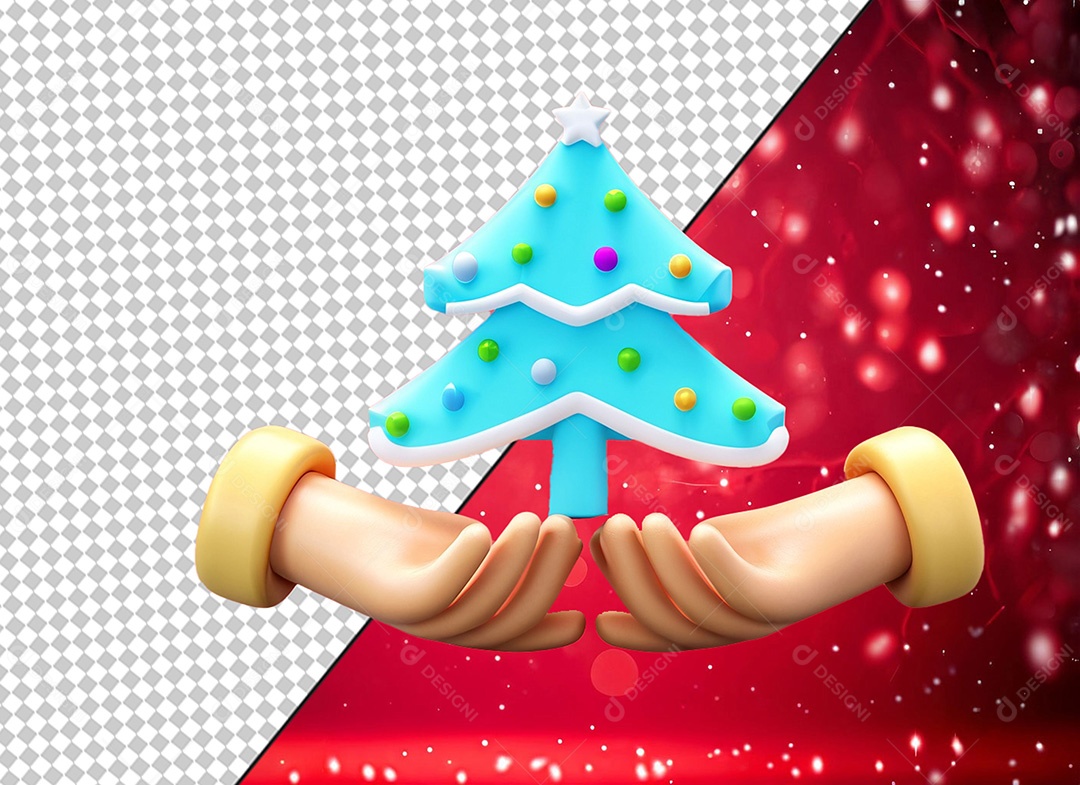 Mãos com Arvore de Natal Elemento 3D para Composição PSD