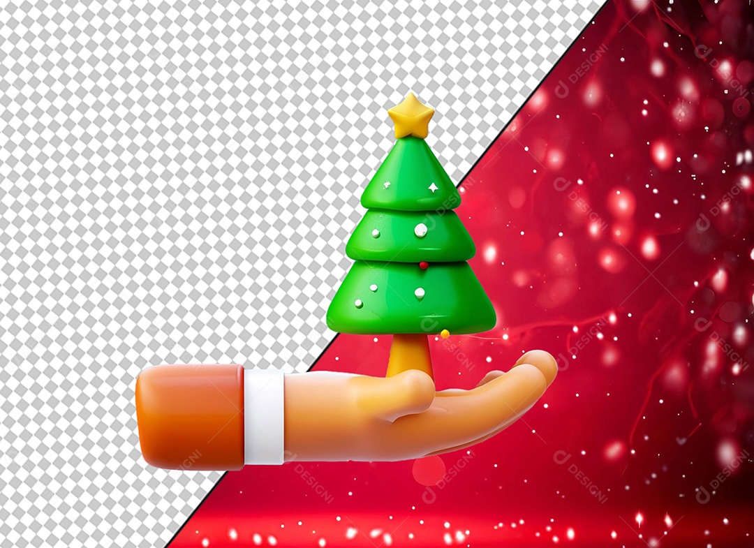 Mão com Arvore de Natal Enfeite Elemento 3D para Composição PSD