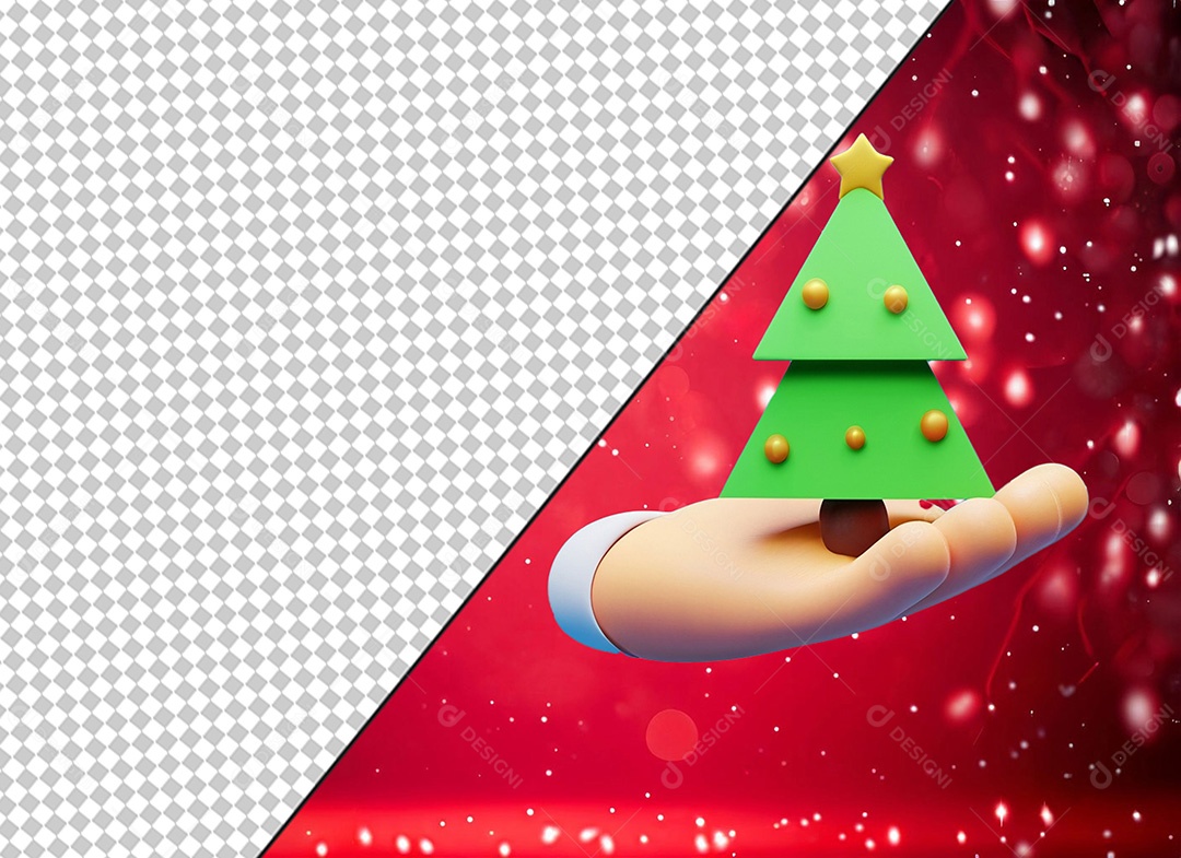 Mão e Arvore de Natal comm Estrela Elemento 3D para Composição PSD
