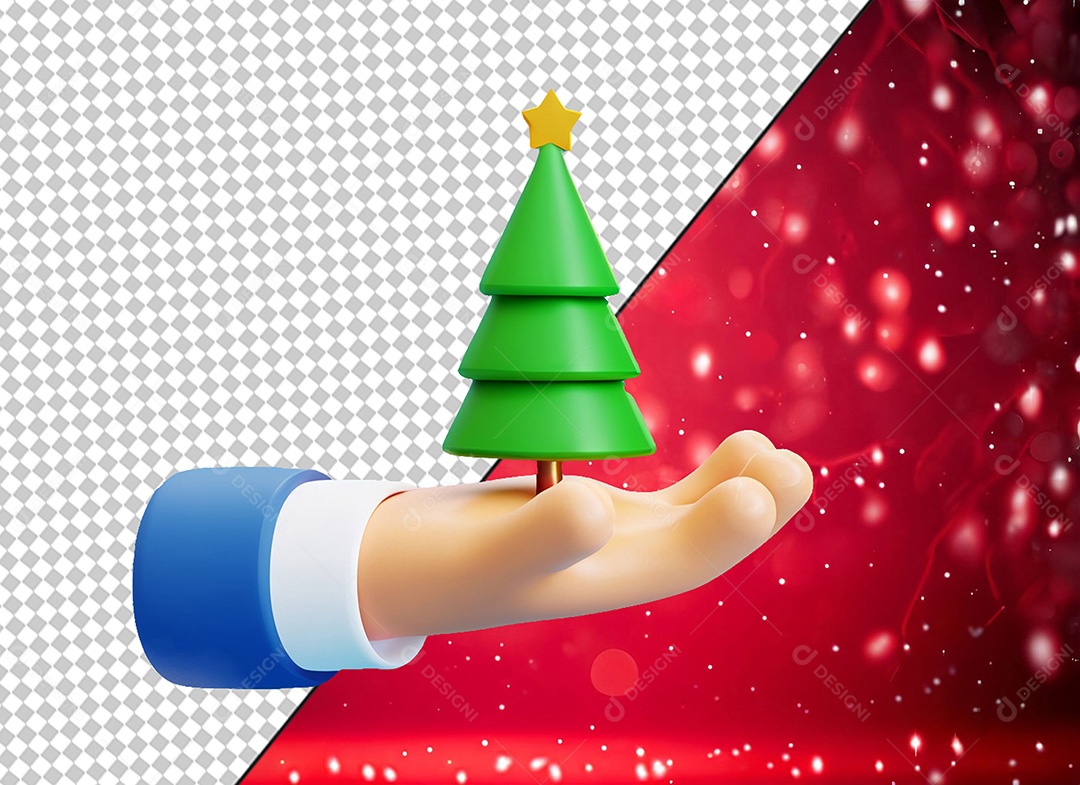 Mão e Arvore de Natal Elemento 3D para Composição PSD