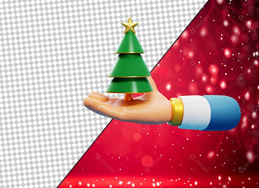 Mão Segurando uma Arvore de Natal Elemento 3D para Composição PSD