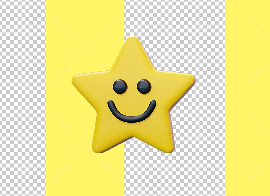 Estrela Feliz Amarela Elemento 3D para Composição PSD