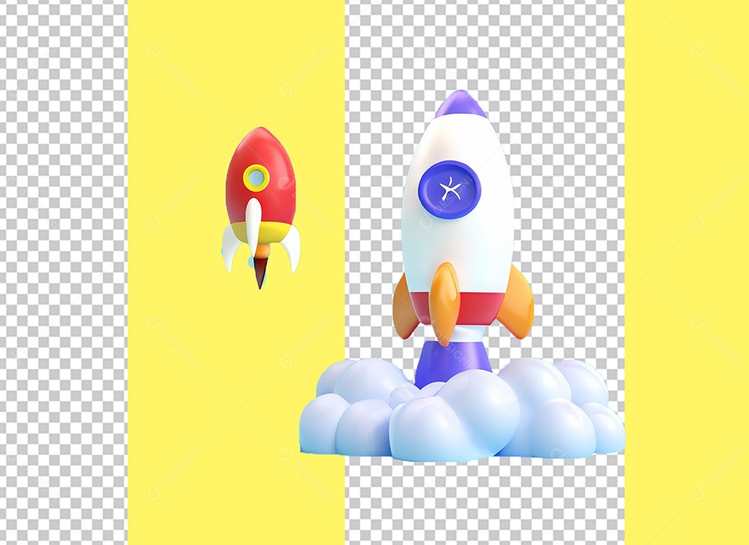 Foguetes Decolando Elemento 3D para Composição PSD
