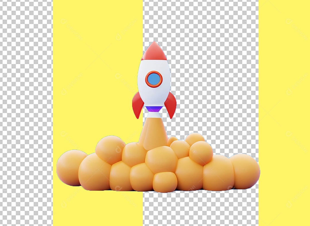 Foguete Elemento 3D Branco Vermelho e Roxo para Composição PSD