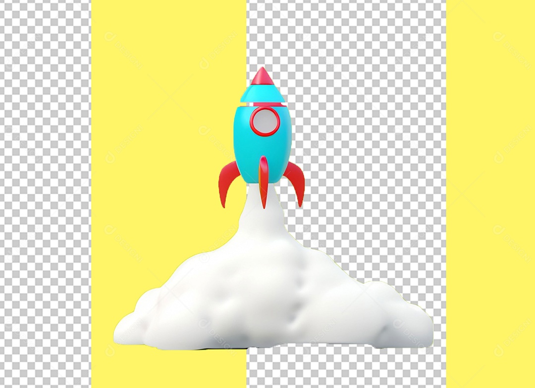 Foguete com Fumaça Elemento 3D para Composição PSD