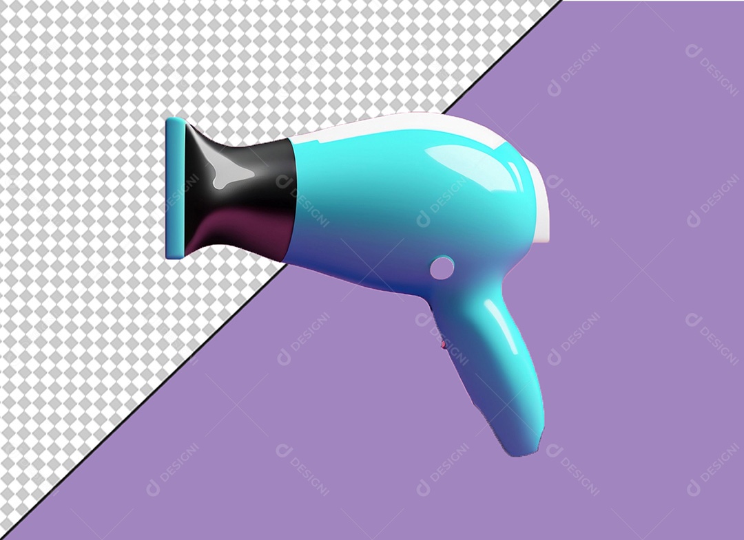 Secador de Cabelo Elemento 3D Azul e Preto para Composição PSD