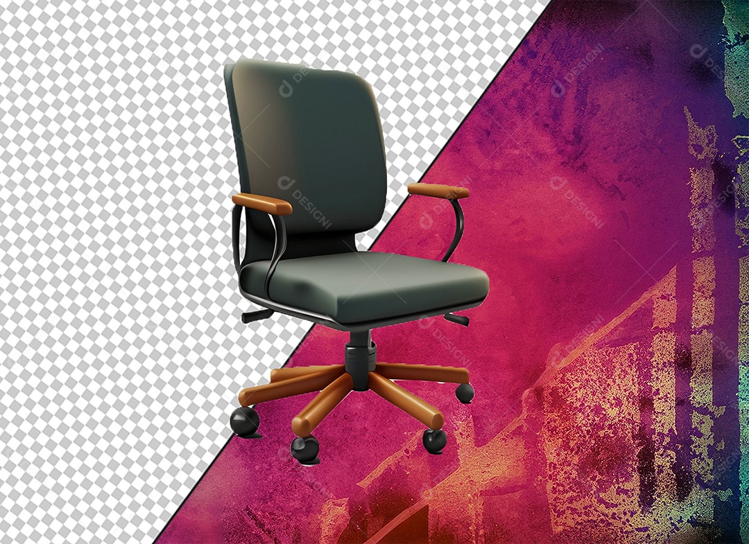 Cadeira de Escritório Elemento 3D Preta e Marron para Composição PSD