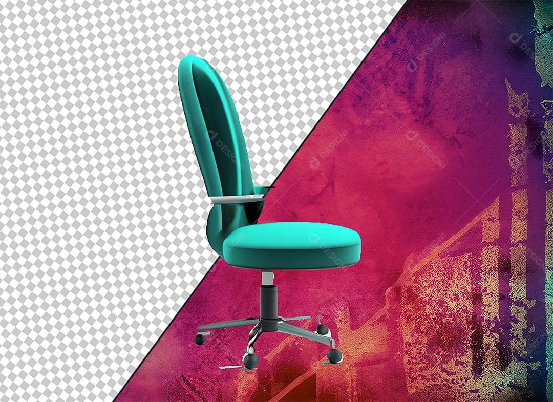 Cadeira de Escritório Elemento 3D Azul para Composição PSD