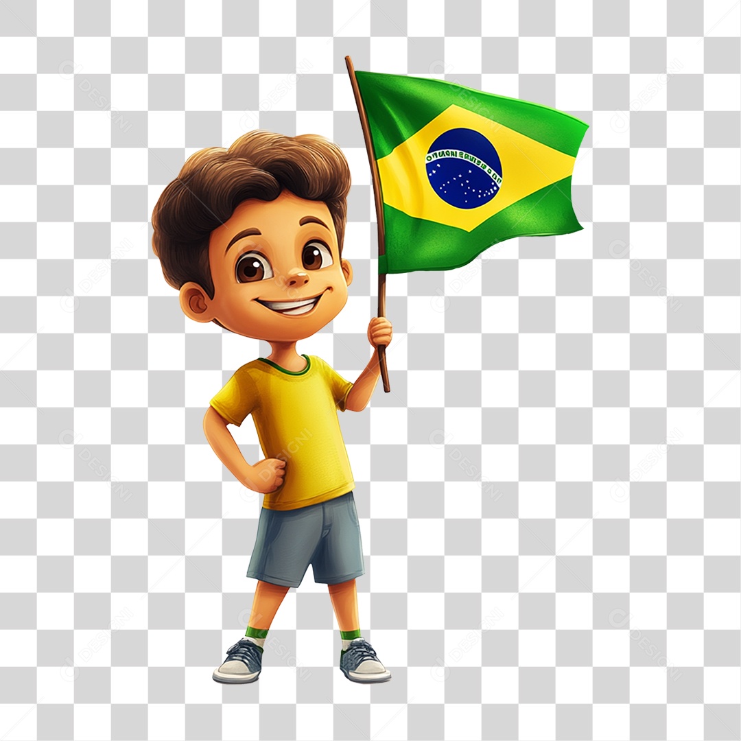 Personagem Menino com Bandeira do Brasil PNG Transparente