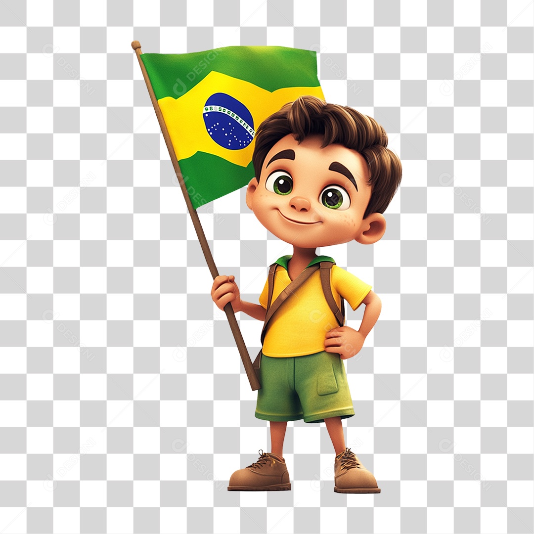 Personagem Menino com Bandeira do Brasil PNG Transparente