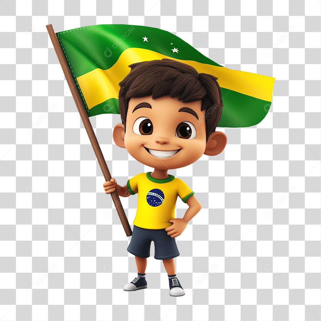 Personagem Menino com Bandeira do Brasil PNG Transparente