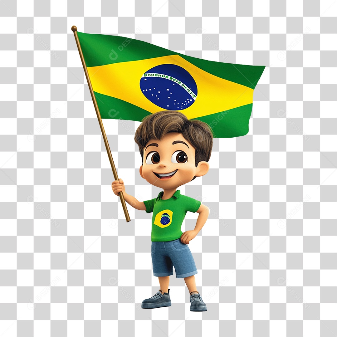 Personagem Menino com Bandeira do Brasil PNG Transparente