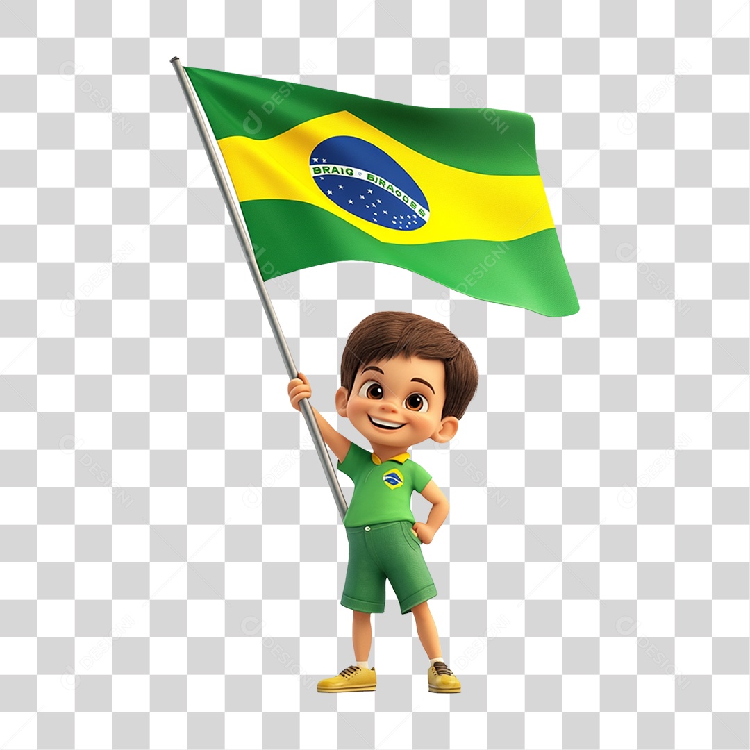 Personagem Menino com Bandeira do Brasil PNG Transparente
