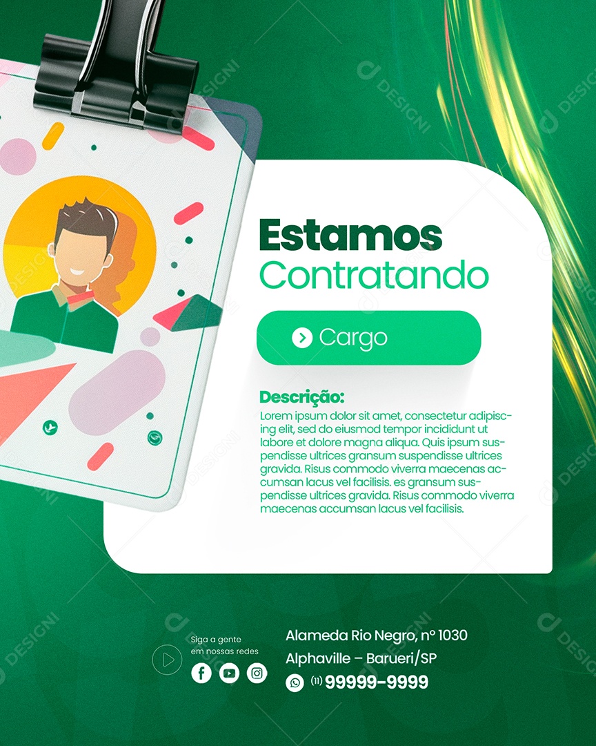 Emprego Estamos Contratando Social Media PSD Editável