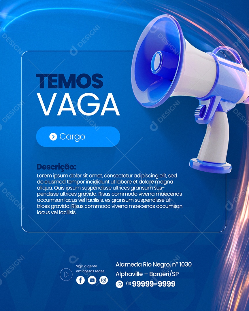 Temos Vaga de Emprego Social Media PSD Editável