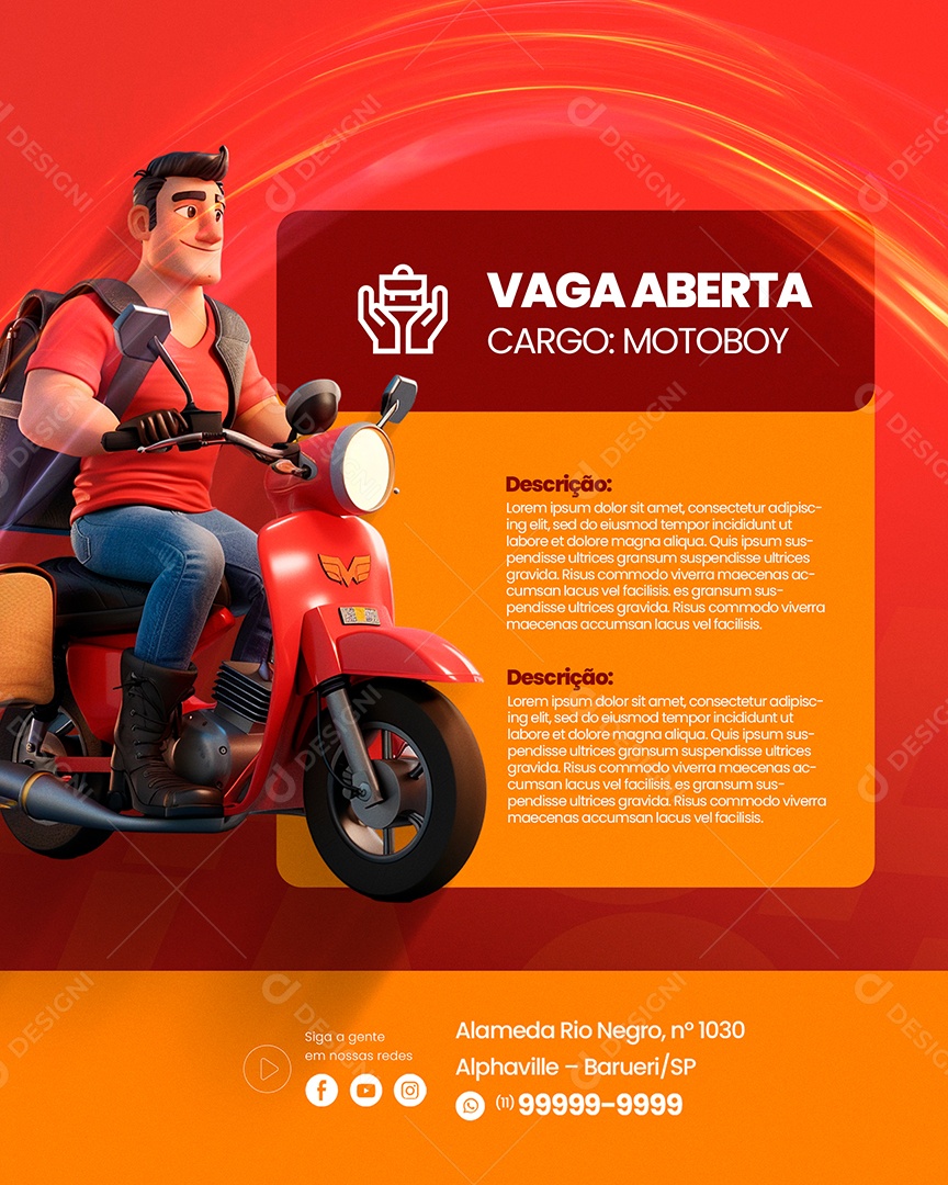 Vagas Aberta de Emprego Motoboy Social Media PSD Editável