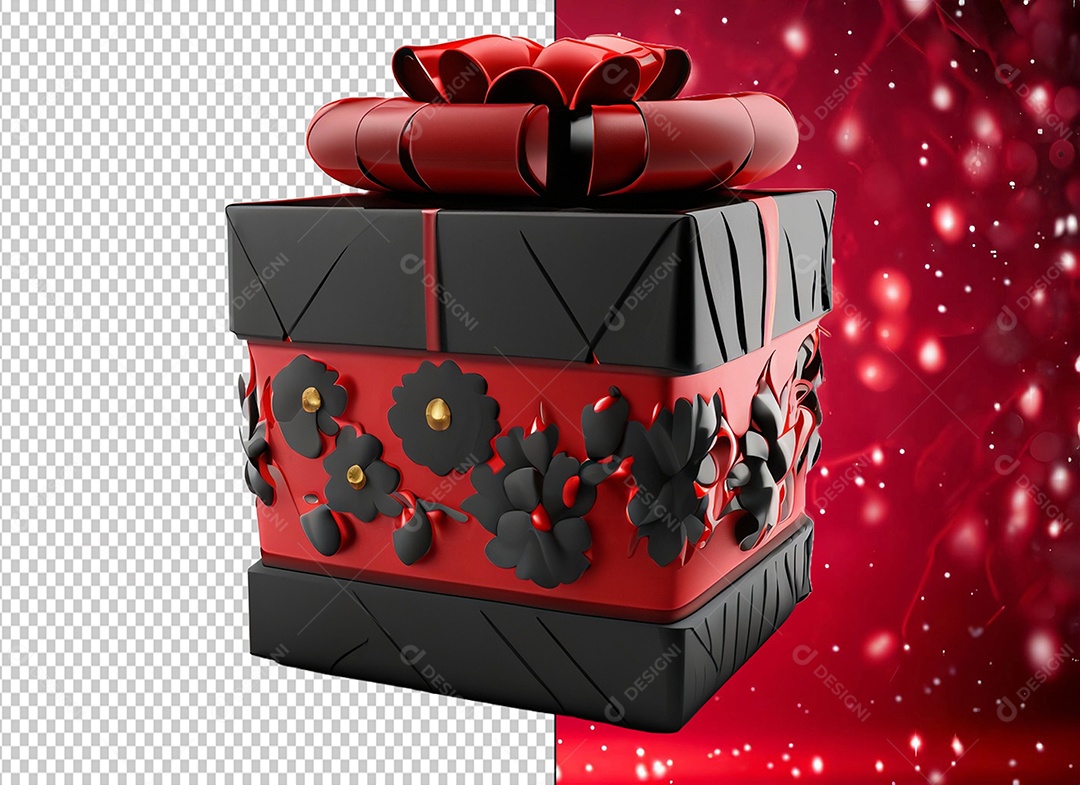 Caixa de Presente Preto e Vermelho Elemento 3D para Composição PSD