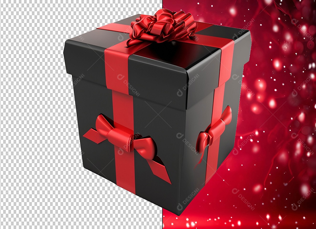 Caixa de Presente Preto e Vermelho Elemento 3D para Composição PSD